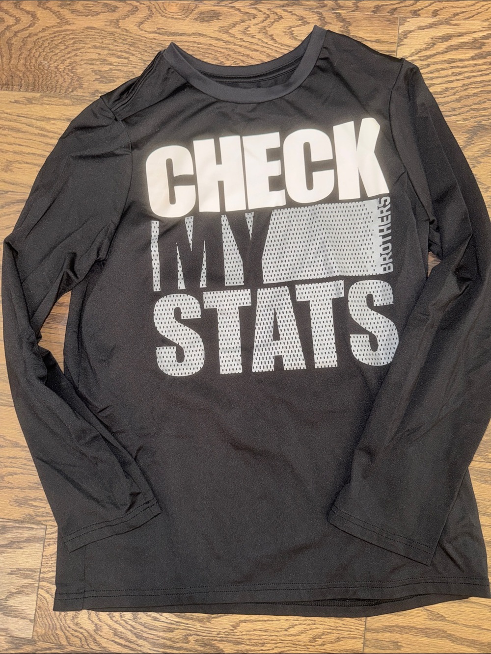 Brother Black Long Sleeve Tee with White 'CHECK MY STATS' Graphic
